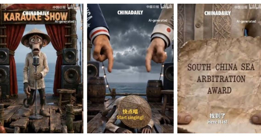 大陸官媒《中國日報》發布AI動畫，將菲律賓人描繪成猴子，引發菲律賓政府強烈抗議，痛批內容涉及種族歧視與去人性化宣傳。（圖／翻攝自X，@Unveiled_ChinaX，下同）