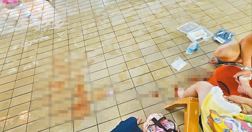 7歲女童6日上午在新北市新莊國民運動中心內遭游泳池磁磚割傷，該磁磚早已破碎，卻無圍籬阻隔或張貼警告標語。（圖／民眾黨議員陳世軒提供／中國時報李育嫺新北傳真）