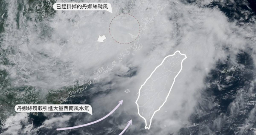 丹娜絲掛了「1軌跡」釀中南部灌豪雨。（圖／翻攝自Threads＠typhoon_mi）