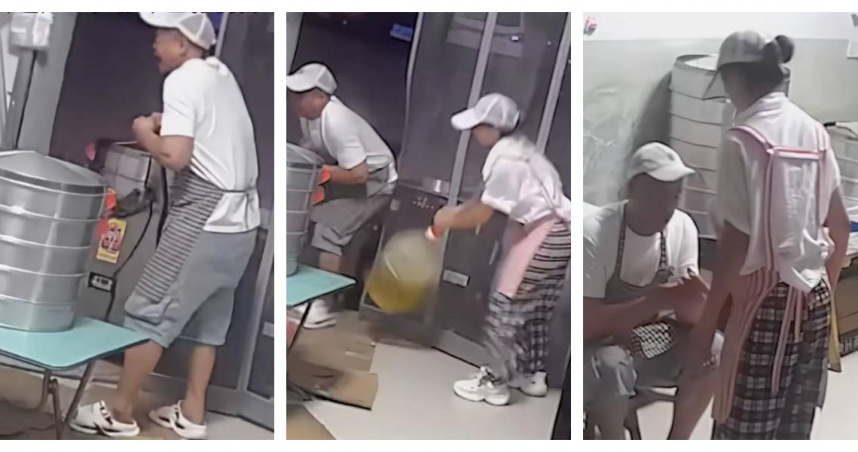 早餐店內突發意外，男子檢查電路時觸電，痛苦倒地。（圖／翻攝自魯中晨報）