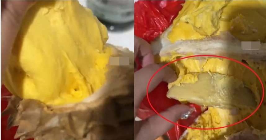 大陸驚傳不肖業者賣假榴槤，消費者剖開榴槤發現裡面竟有馬鈴薯充數。（圖／翻攝自微博／中國青年報）