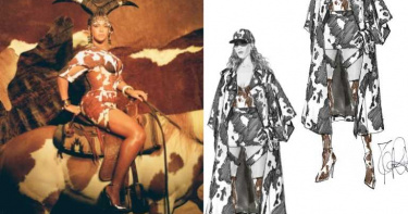 Beyoncé自編自導《Black Is King》MV中，穿上風格鮮明的乳牛裝讓人難忘。（圖／品牌提供）