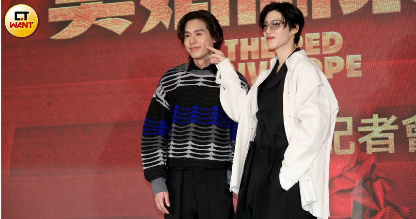 Billkin（右）、PP Krit 來台宣傳《冥婚鬧泰大》，直呼懷念台灣美食。（圖／侯世駿攝）