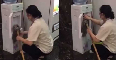 超噁!清潔阿姨舉「拖把」擦飲水機口 網友作嘔狂轟:散播病毒