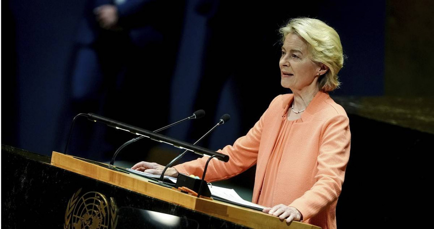 歐盟執委會主席馮德萊恩（Ursula von der Leyen）則宣布，歐盟將成立加薩重建捐助小組，以確保未來巴勒斯坦國的經濟與生存能力。（圖／達志／美聯社）