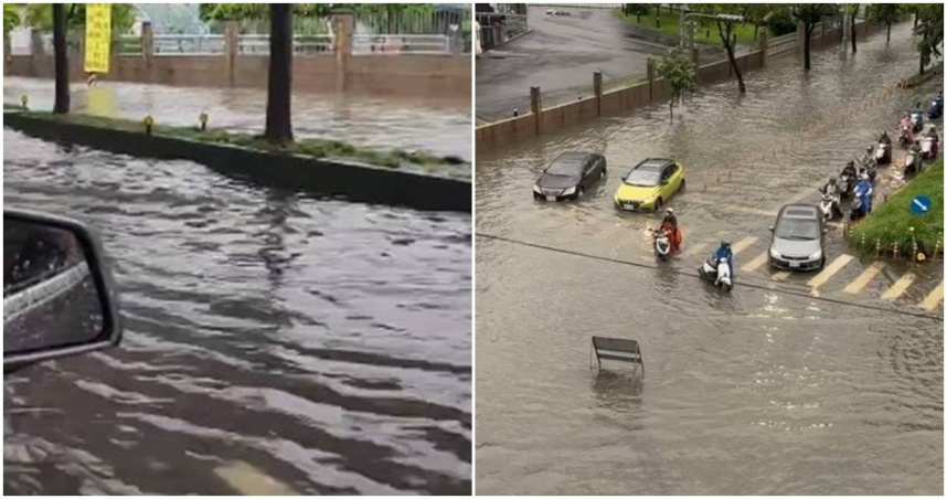 台中下暴雨，多地積淹水。（圖／翻攝Threads）