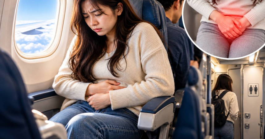 女大生搭長途飛機偏愛靠窗，卻因不好意思請隔壁乘客讓路，一路憋尿後出現尿道炎。（示意圖／AI生成）