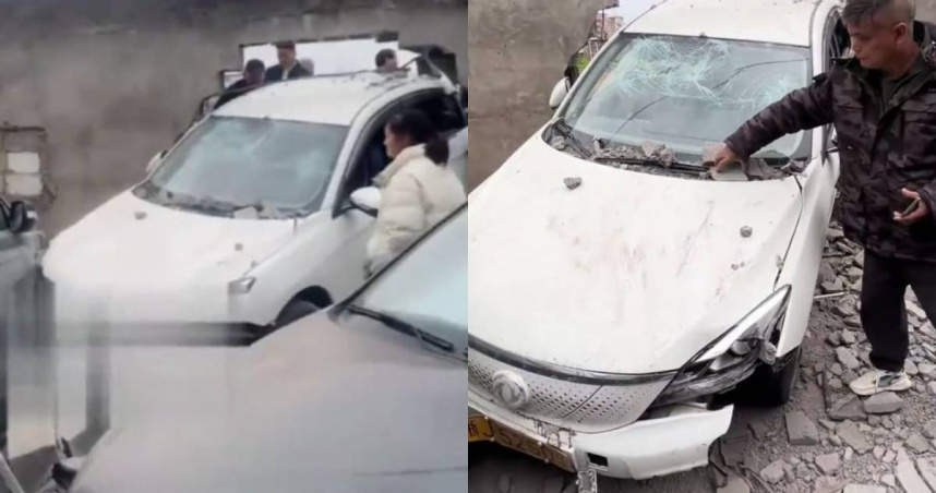 阿姨在駕訓班練車時直接穿牆而出。（圖／翻攝自微博）