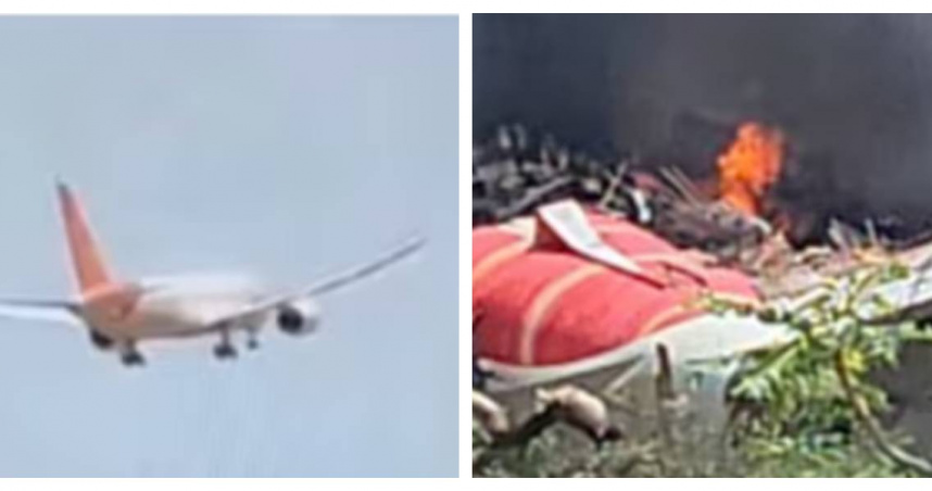 印度航空倫敦客機起飛5分鐘即墜毀，現場濃煙沖天。（圖／翻攝自X）