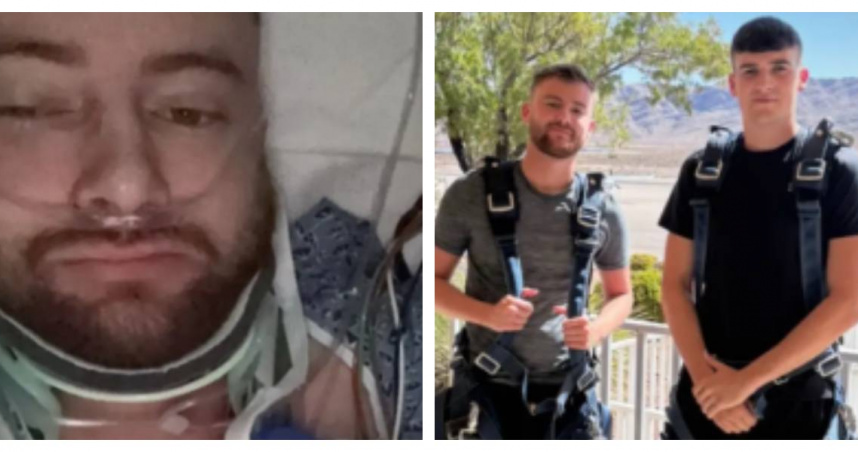 25歲的米契爾‧迪金在墜落3千公尺後奇蹟生還，目前仍在醫院接受治療。（圖／翻攝自GoFundMe）