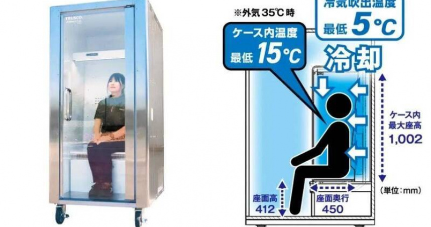 日本酷暑催生「人體冰箱」，使用者可直接坐進設備內，利用低溫冷風快速替全身降溫。（圖／翻攝自SDRS）