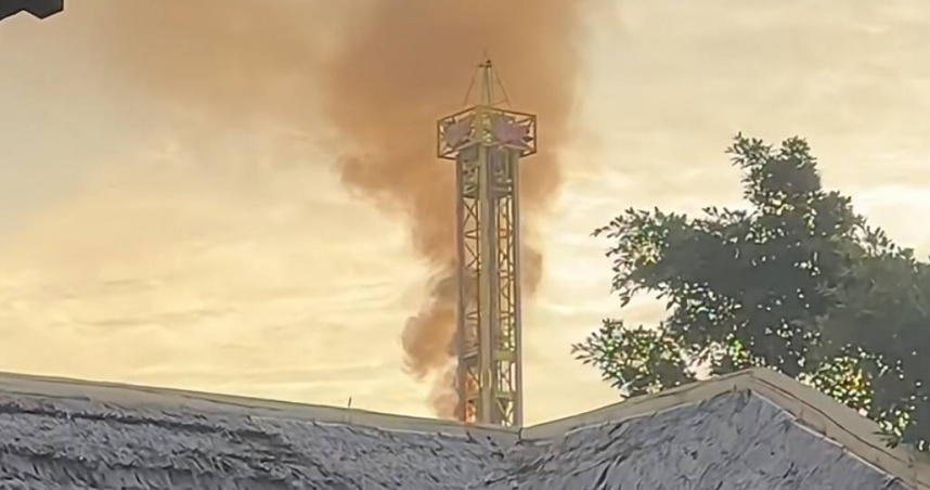 網友發文稱在南寧方特遊樂園遊玩時，遇到設施起火。（圖／翻攝自大皖新聞）