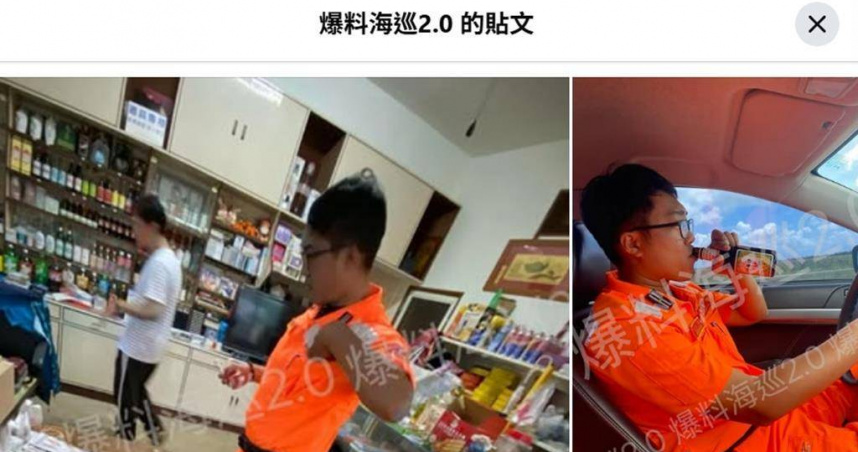 2025年9月17日澎湖縣／「爆料海巡2.0」臉書專頁，16日有人附上照片匿名爆料現職馬公第三漁港安檢所上尉黃姓排長穿著制服到商店買保力達，並在車子駕駛座上喝的照片。（圖／翻攝「爆料海巡2.0」臉書專頁）