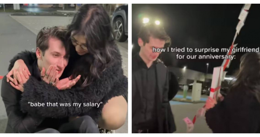 德國男子將2000美元綁在氣球上作為周年驚喜，未料發生意外。 （圖／翻攝自Tik Tok，@hyoga.x）