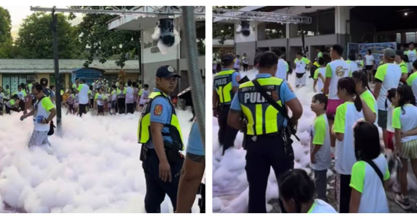 菲律賓卡烏延南中央學校舉辦泡泡趣味路跑，終點泡泡區卻發生漏電意外，造成2死2傷。（圖／翻攝自Thread@_reichang）