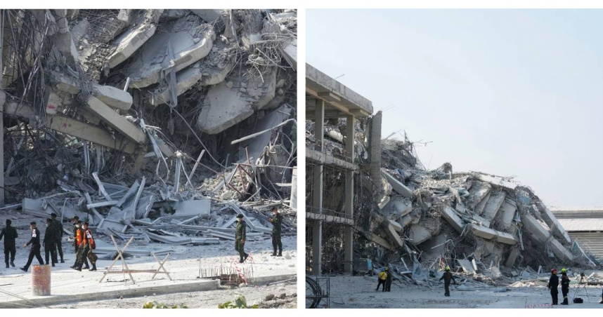 緬甸發生強震，包括泰國曼谷建築物也受到影響震垮。（圖／達志／美聯社）