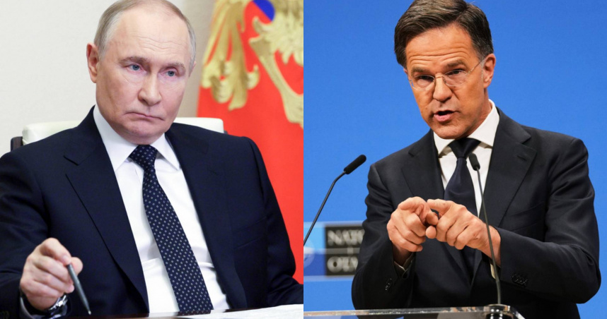 俄羅斯總統普丁（左）、北約秘書長呂特（右）。（合成圖／達志／美聯社）