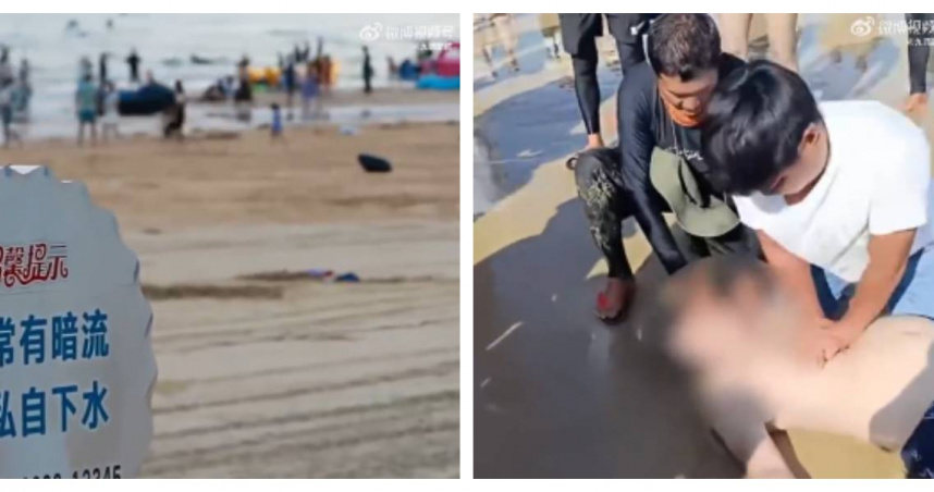 海南萬寧神州半島樂濤灣海域，37歲廣東男子吳秋鐘為救溺水父女三人，不幸體力耗盡犧牲。（圖／取自九派新聞）