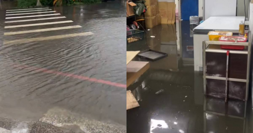 桃園出現暴雨導致積水，許多網友也在社群平台分享照片。（圖／翻攝自臉書「桃園大小事」）