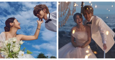 鼓鼓與大元在海邊拍攝婚紗照，畫面溫馨唯美。（圖／翻攝自IG，gboyswag_official，下同）