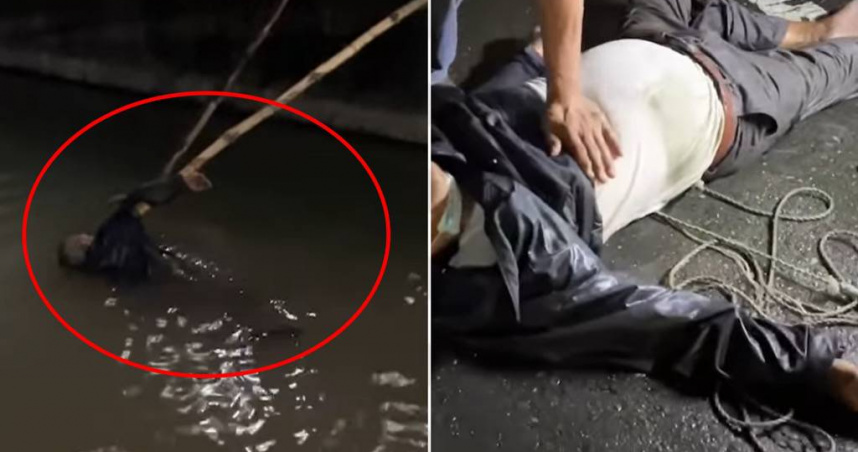 76歲翁夜騎跌落排水溝熱心民眾救援，酒測超標遭法辦。（圖／翻攝畫面）