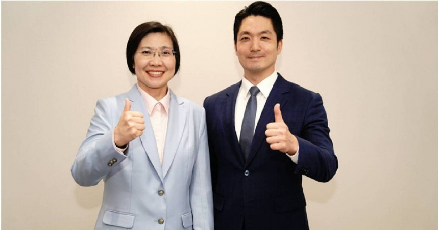 國民黨新竹縣長參選人徐欣瑩與台北市長蔣萬安合影，雙方於宣傳影片中共同喊出施政創新口號。（圖／徐欣瑩辦公室提供）