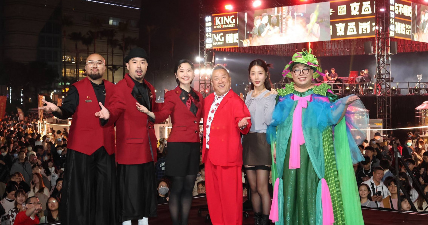 Lulu、阿達、美麗本人主持美食實境《夜市王》，今晚在高雄直播進行總冠軍賽。（圖／緯來提供）