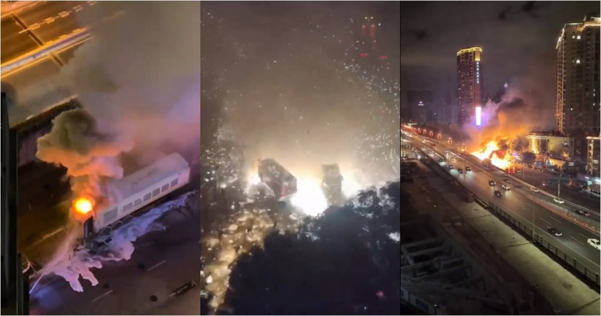 今（1）日晚間，中國廣州深圳市文錦渡口岸附近發生一起貨車起火爆炸事件。（圖／翻攝微博）