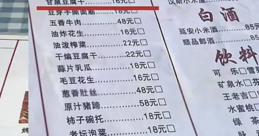 大陸陝西省延安市寶塔區「浪子烤肉店」近日因涉嫌使用「陰陽菜單」引發社會熱議。（圖／翻攝自微博）