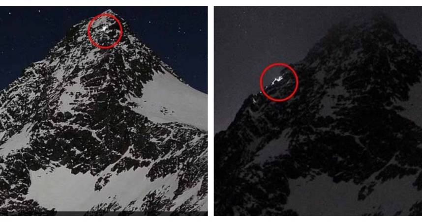 攝影機拍下兩名登山者於傍晚登頂途中亮起頭燈，成為調查關鍵畫面。（圖／擷取自當地登山監視系統）