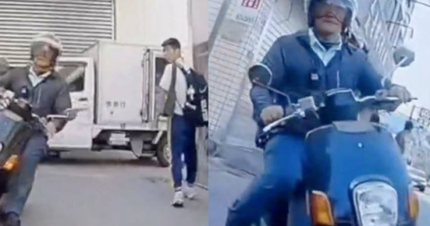 高雄中山工商教官目擊學生疑無照騎機車，因此迅速催油門在後尾隨呼停，但仍被對方逃脫。（圖／翻攝社會事新聞影音）