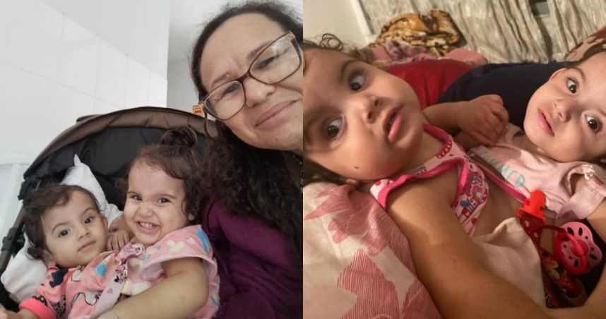 巴西一對雙胞胎姊妹，出生時胸部、胃部和骨盆就相連在一起，是罕見的「三肢坐骨型連體嬰」（tripus ischiopagus）。（圖／IG／@kirazaruna）