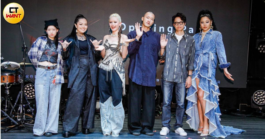 Andr(左起)、姑慕巴紹、陳泳希、山姆、張淦勛、鄭雙雙,6位金曲準新人一同出席「2025GMA金曲國際音樂節」開幕活動。(圖/趙文彬攝)