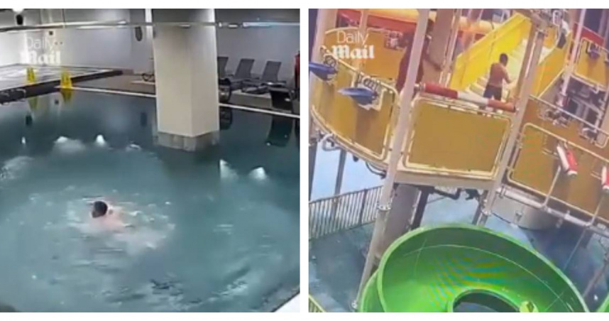 俄羅斯父親帶兒子私闖水上樂園，為他慶祝11歲生日，畫面曝光引發討論。（圖／翻攝自每日郵報網頁）