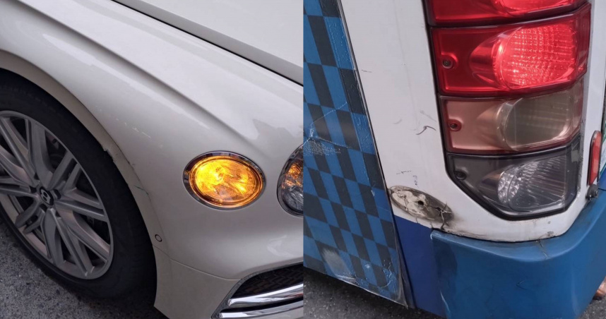 北市內湖區內湖路一段6日下午發生公車與賓利擦撞事故。（圖／翻攝畫面）