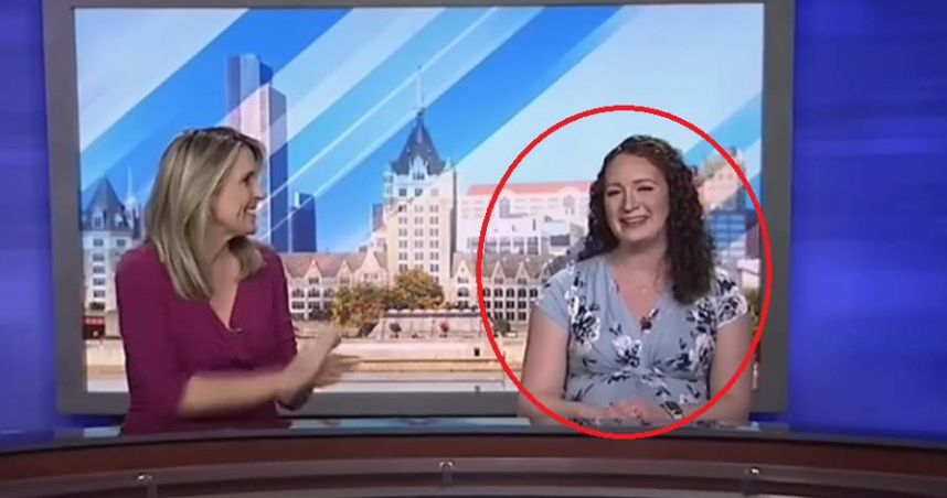 奧莉維亞（紅圈者）一邊忍受陣痛一邊完成3小時播報。（圖／翻攝自CBS6 Albany）