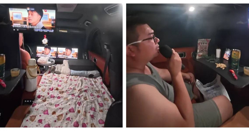 尹先生車宿生活近3年，自稱比住飯店還舒適。（圖／翻攝自瀟湘晨報）