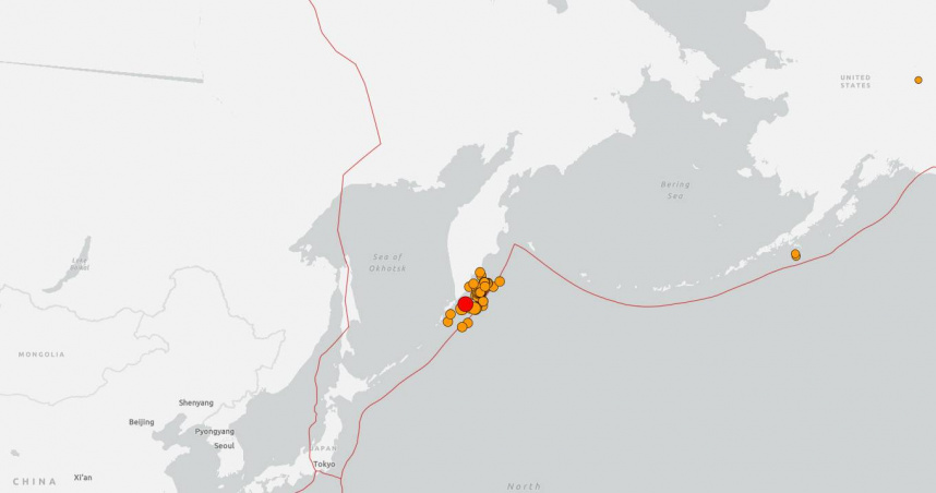 俄羅斯堪察加半島近海今天發生規模6.8地震。（圖／翻攝自USGS）