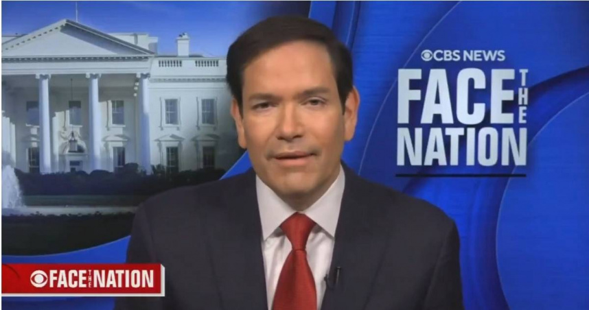 美國國務卿盧比奧（Marco Rubio）於美東時間17日接受哥倫比亞廣播公司（CBS）節目《面對國家》的連線專訪。（圖／翻攝自X平台／ Mario Nawfa）
