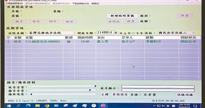 張介宗殺人分屍案，高雄地方法院14日召開準備程序庭，張否認犯行，並當庭提交陳訴狀希望速審速決。（圖／翻攝畫面）