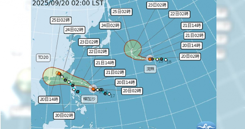 輕颱「樺加沙」正朝西北、巴士海峽前進。（圖／中央氣象署）