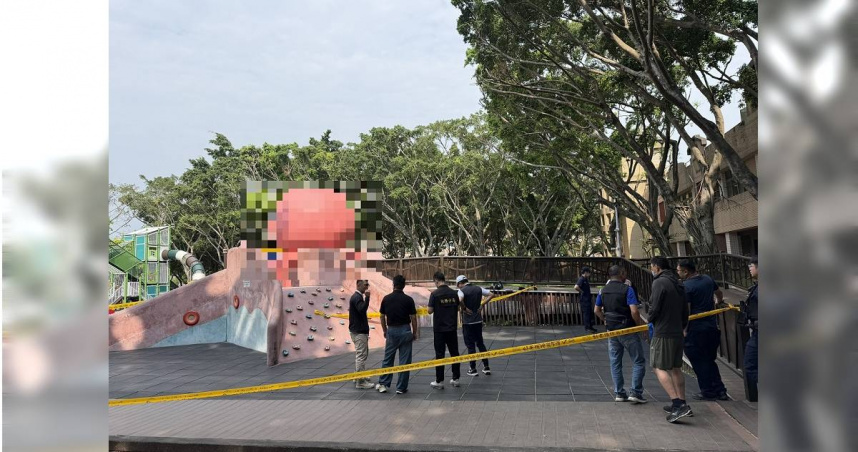 板橋某公園驚見男子陳屍溜滑梯上，警方初步排除外力介入。（圖／翻攝畫面）