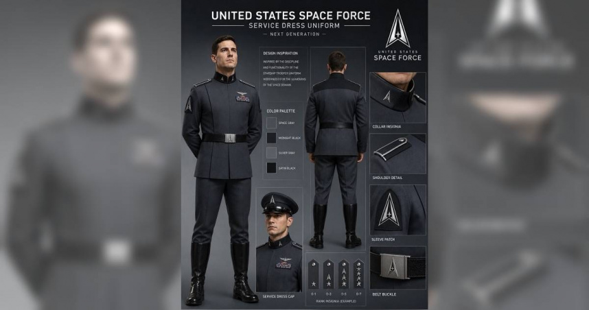美國總統川普發布的「下一代」美國太空軍制服圖片。（圖／翻攝自Truth Social／@realDonaldTrump）