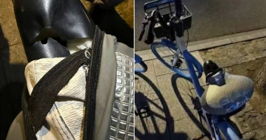 上海發生共享單車被人放情趣用品的事件，警方追查抓獲41歲男嫌犯。（圖／翻攝自微博）