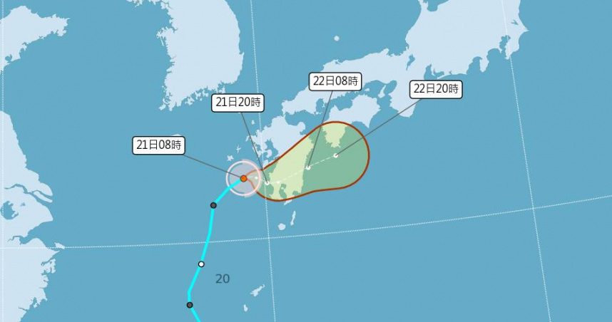 輕颱「玲玲」最快今晚登陸九州。（圖／中央氣象署）