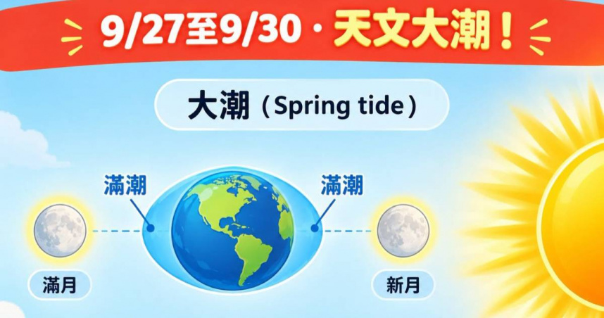 林得恩示警9月27日至30日適逢天文大潮，提醒民眾注意海水倒灌。（圖／翻攝臉書／林老師氣象站）