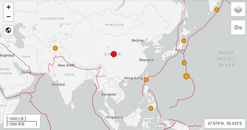 甘肅省迭部縣發生規模5.5地震，多地出現震感回報。（圖／USGS官網）