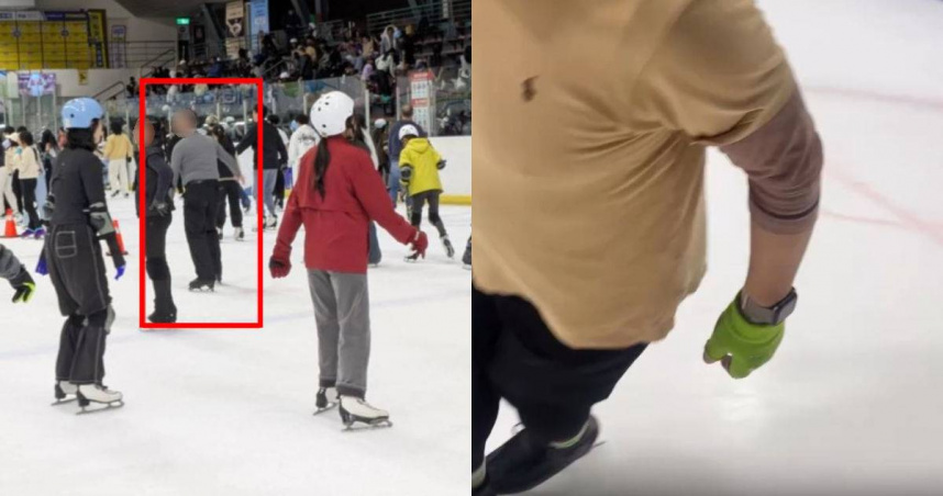 一名男子在台北小巨蛋冰上樂園撞人還刻意貼近干擾其他遊客。（圖／翻攝自Threads）