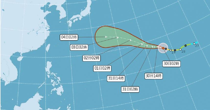 強颱「白海豚」追平「巴威」紀錄，有登今年風王的機率。（圖／中央氣象署提供）