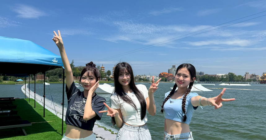 啦啦隊女神一粒（左起）、李樂、螢螢，在高雄展開一場充滿活力的夏日冒險。（圖／三立提供）